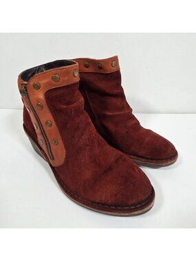 Fly London Duke Studded Suede Ankle Boots Maroon Women’s Size 9 / 40